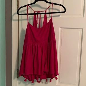 tassel tie back pink flowy tank